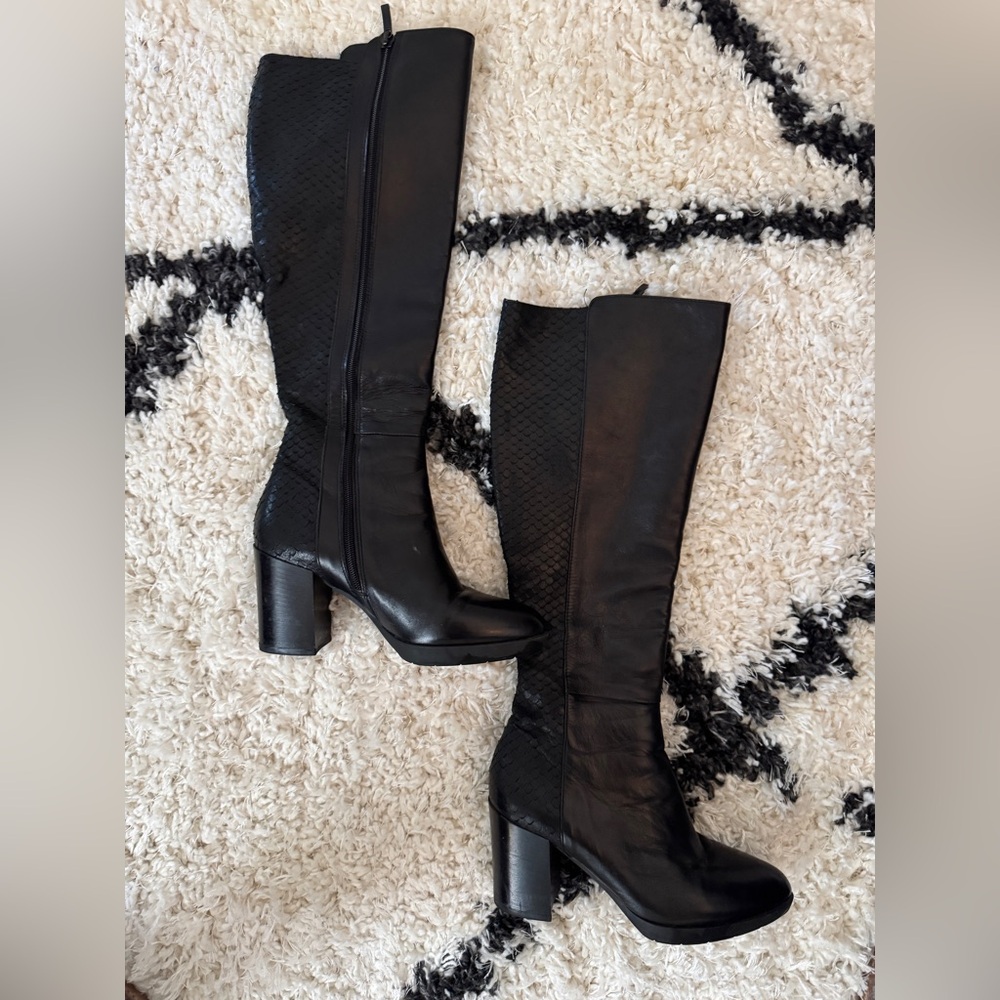 Women’s Dune Leather Almond Toe Block Heel Boots Black Size 37/6.5 - Picture 4 of 15